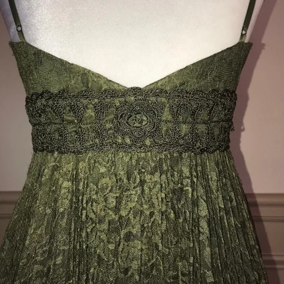Sue Wong Olive Green Floral Crochet Lace Midi Dress Pleated 2 Formal - Picture 8 of 8